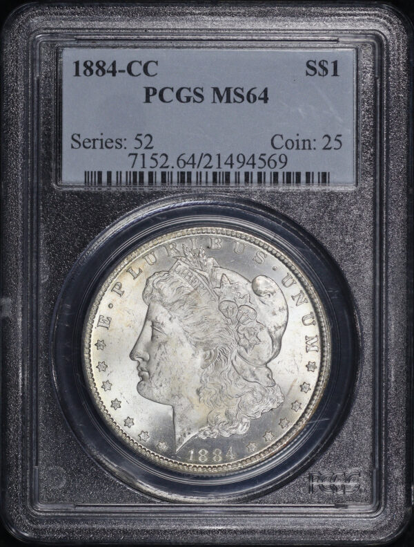 Obverse of this 1884-CC Morgan Dollar PCGS MS-64