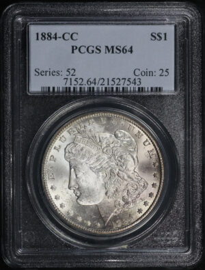 Obverse of this 1884-CC Morgan Dollar PCGS MS-64