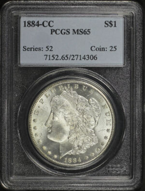 Obverse of this 1884-CC Morgan Dollar PCGS MS-65