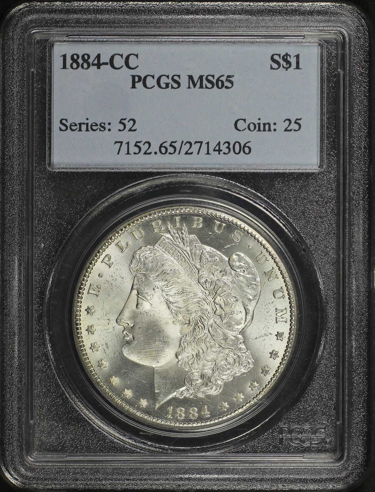 Obverse of this 1884-CC Morgan Dollar PCGS MS-65