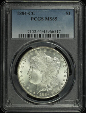 Obverse of this 1884-CC Morgan Dollar PCGS MS-65