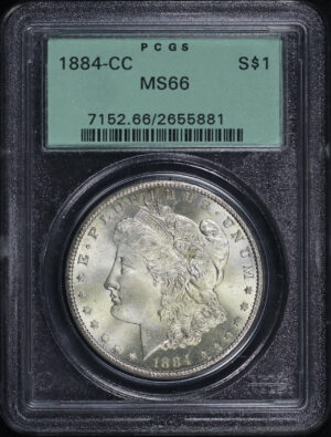 Obverse of this 1884-CC Morgan Dollar PCGS MS-66 Old Green Holder
