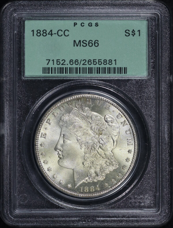 Obverse of this 1884-CC Morgan Dollar PCGS MS-66 Old Green Holder