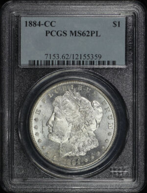 Obverse of this 1884-CC Morgan Dollar PCGS MS-62 PL