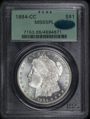 Obverse of this 1884-CC Morgan Dollar PCGS MS-65 PL CAC