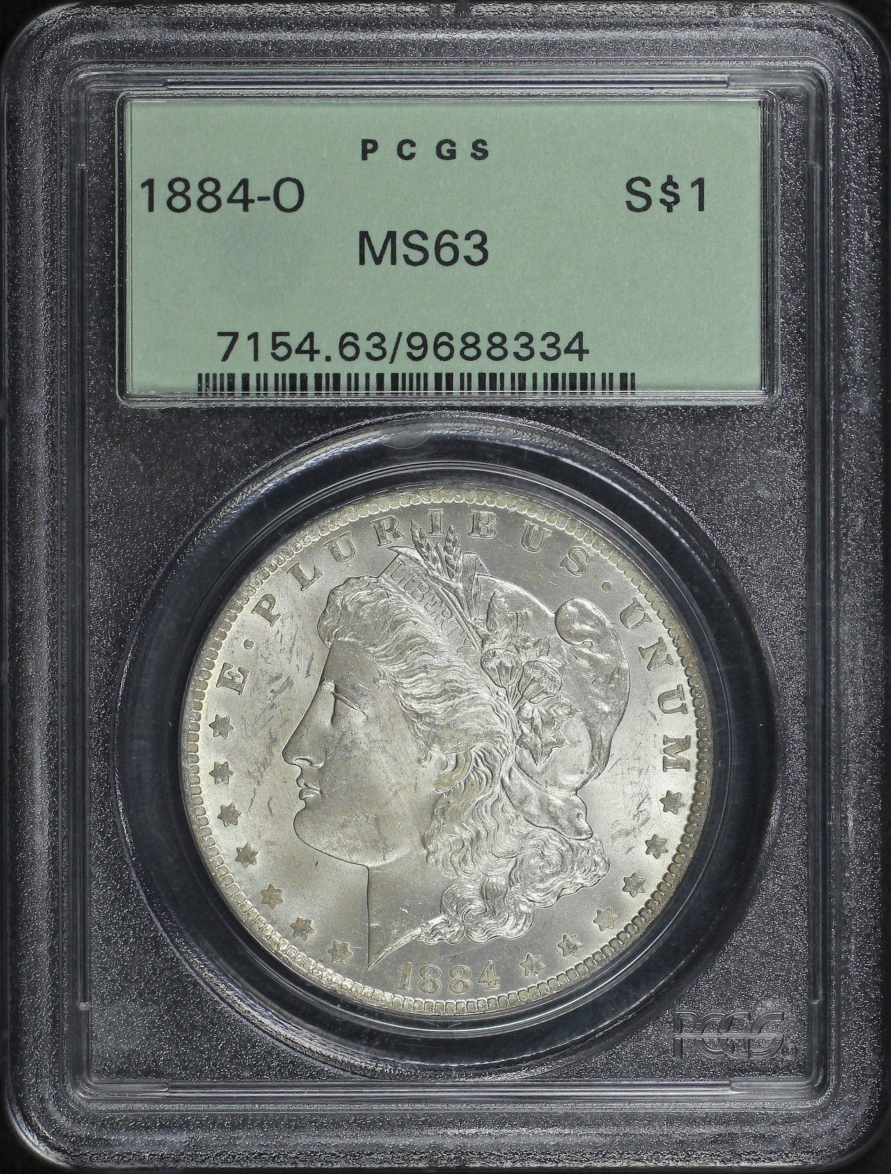 Obverse of this 1884-O Morgan Dollar PCGS MS-63 Old Green Holder