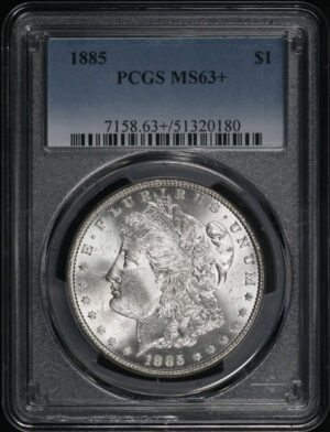 Obverse of this 1885 Morgan Dollar PCGS MS-63+