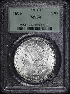 Obverse of this 1885 Morgan Dollar PCGS MS-64 Old Green Holder