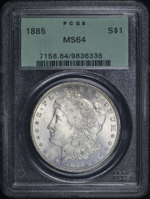 Obverse of this 1885 Morgan Dollar PCGS MS-64 Old Green Holder