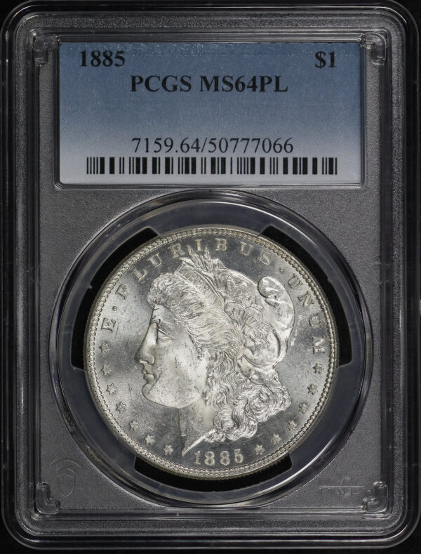 Obverse of this 1885 Morgan Dollar PCGS MS-64 PL