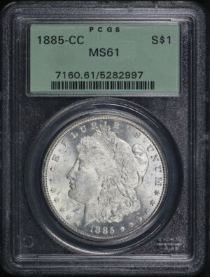 Obverse of this 1885-CC Morgan Dollar PCGS MS-61 Old Green Holder
