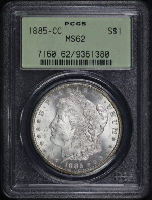 Obverse of this 1885-CC Morgan Dollar PCGS MS-62 Old Green Holder
