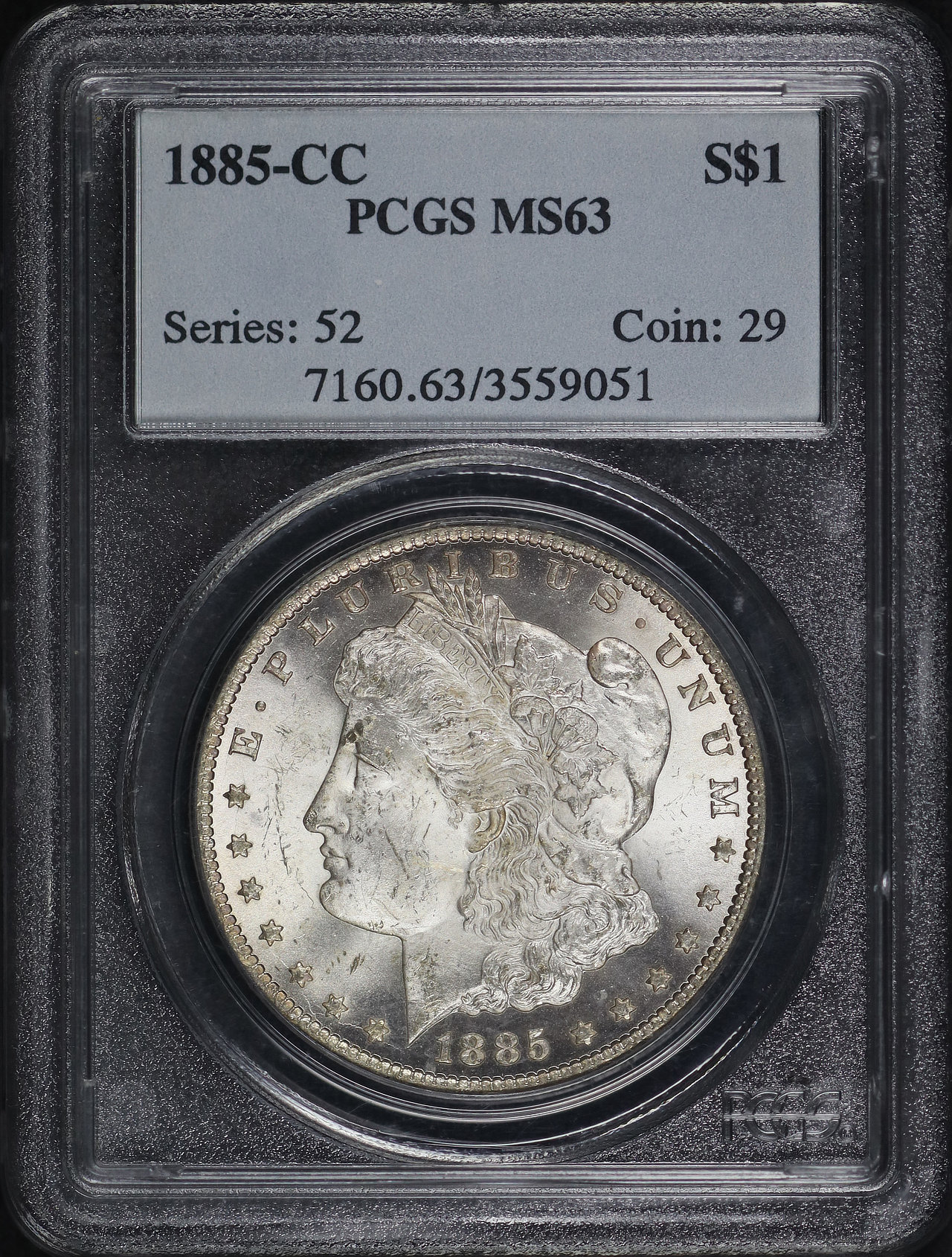 Obverse of this 1885-CC Morgan Dollar PCGS MS-63