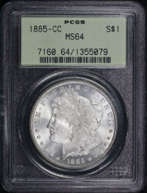 Obverse of this 1885-CC Morgan Dollar PCGS MS-64 Old Green Holder