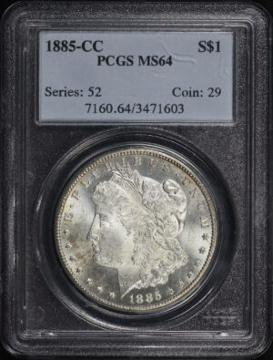 Obverse of this 1885-CC Morgan Dollar PCGS MS-64