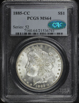 Obverse of this 1885-CC Morgan Dollar PCGS MS-64 CAC