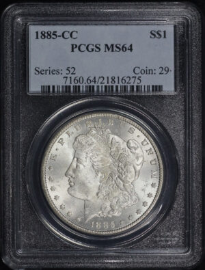 Obverse of this 1885-CC Morgan Dollar PCGS MS-64
