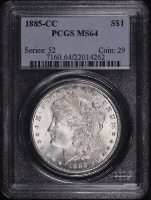 Obverse of this 1885-CC Morgan Dollar PCGS MS-64