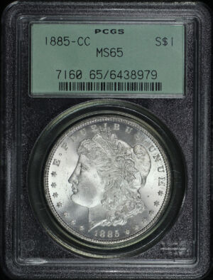 Obverse of this 1885-CC Morgan Dollar PCGS MS-65 Old Green Holder 