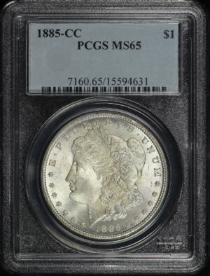 Obverse of this 1885-CC Morgan Dollar PCGS MS-65
