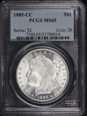 Obverse of this 1885-CC Morgan Dollar PCGS MS-65