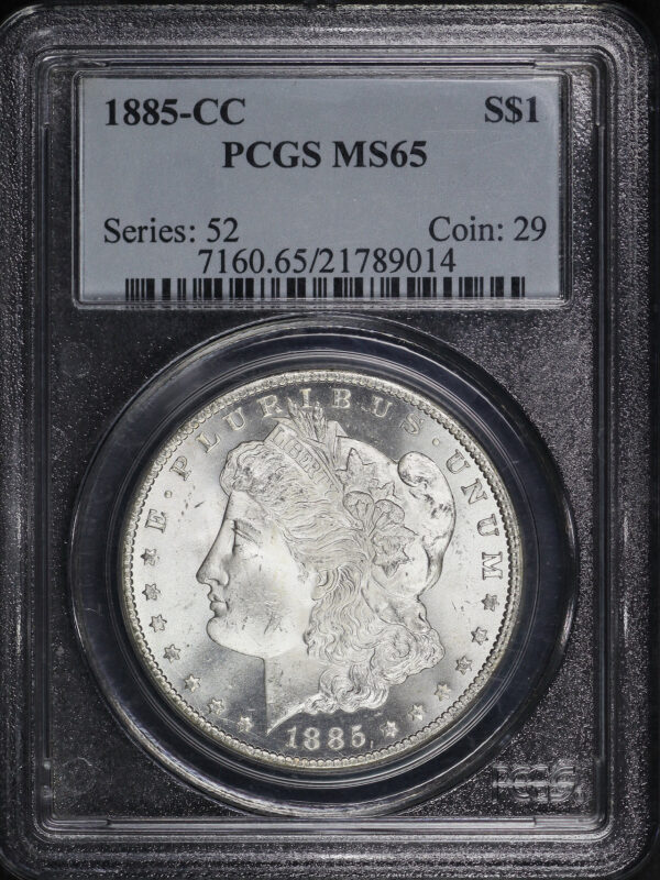 Obverse of this 1885-CC Morgan Dollar PCGS MS-65