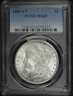 Obverse of this 1885-CC Morgan Dollar PCGS MS-65