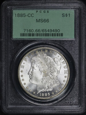 Obverse of this 1885-CC Morgan Dollar PCGS MS-66 Old Green Holder 