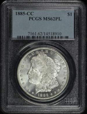 Obverse of this 1885-CC Morgan Dollar PCGS MS-62 PL