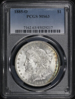 Obverse of this 1885-O Morgan Dollar PCGS MS-63