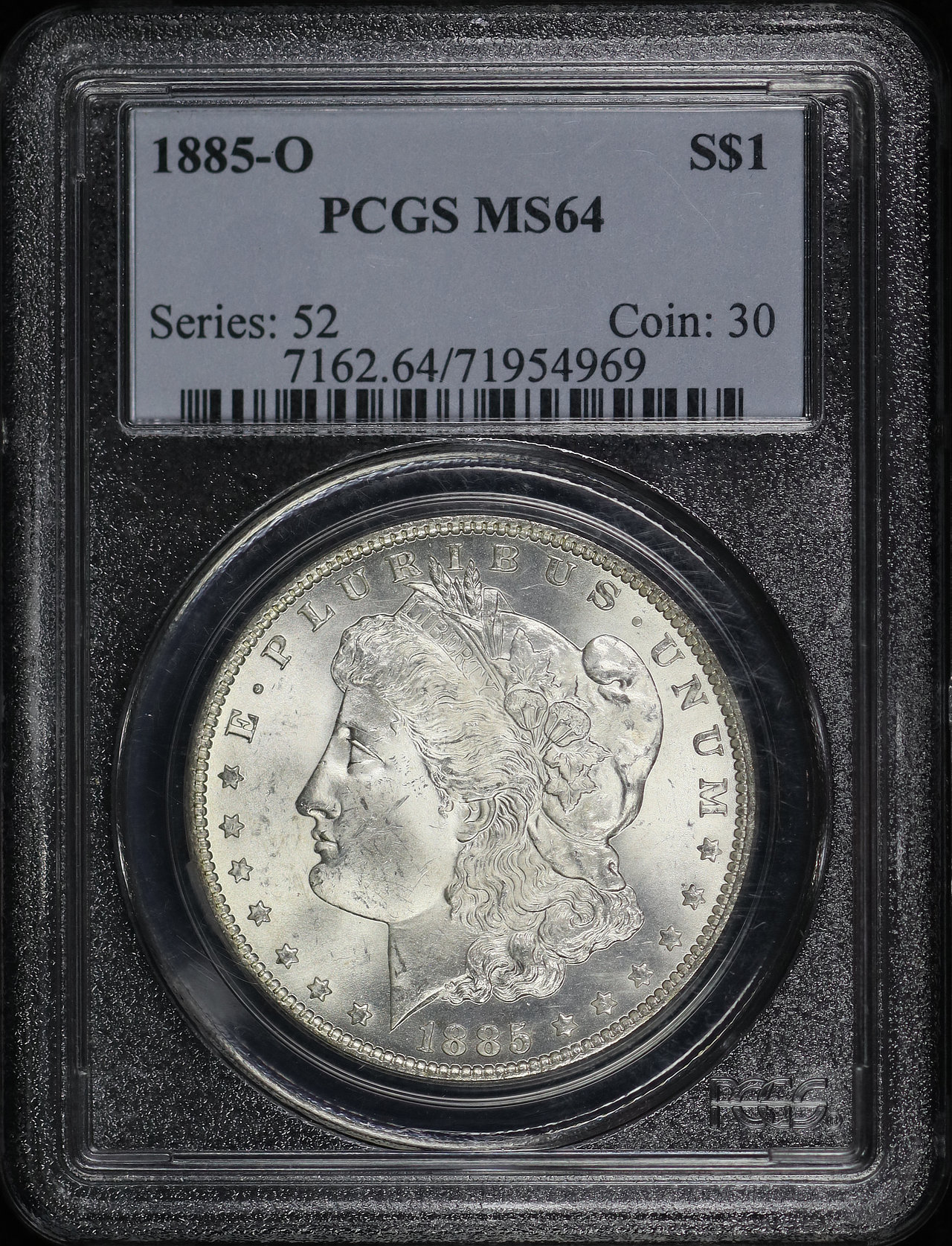 Obverse of this 1885-O Morgan Dollar PCGS MS-64