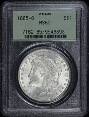 Obverse of this 1885-O Morgan Dollar PCGS MS-65 Old Green Holder