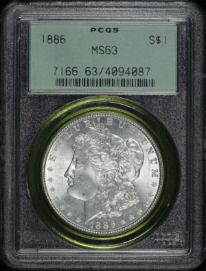 Obverse of this 1886 Morgan Dollar PCGS MS-63 Old Green Holder