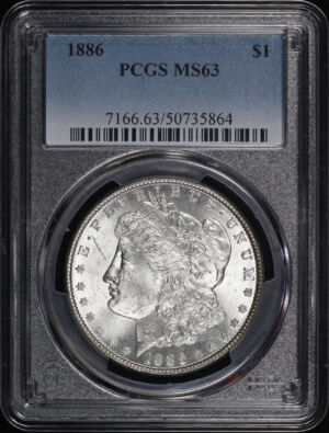 Obverse of this 1886 Morgan Dollar PCGS MS-63 Blue & Fiery Sunset Hue Reverse Toning