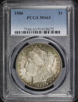 Obverse of this 1886 Morgan Dollar PCGS MS-63