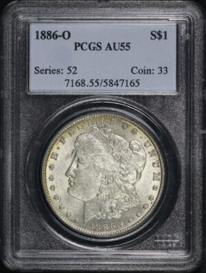 Obverse of this 1886-O Morgan Dollar PCGS AU-55