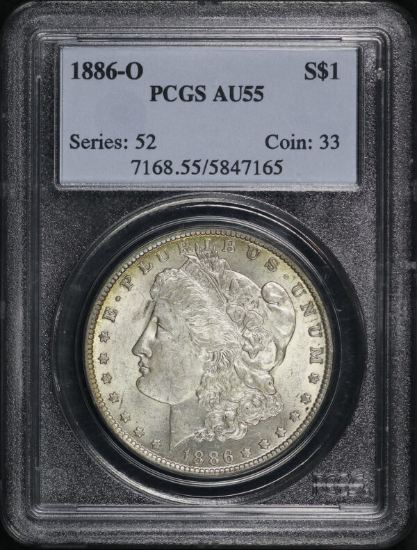 Obverse of this 1886-O Morgan Dollar PCGS AU-55