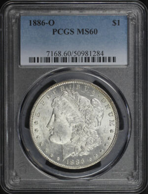 Obverse of this 1886-O Morgan Dollar PCGS MS-60