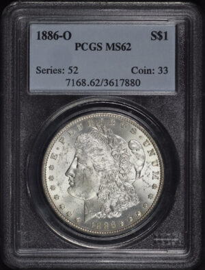 Obverse of this 1886-O Morgan Dollar PCGS MS-62