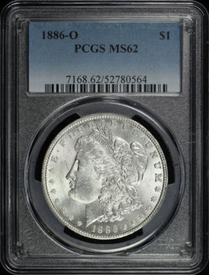 Obverse of this 1886-O Morgan Dollar PCGS MS-62