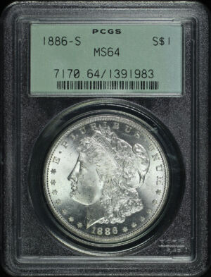 Obverse of this 1886-S Morgan Dollar PCGS MS-64 Old Green Holder