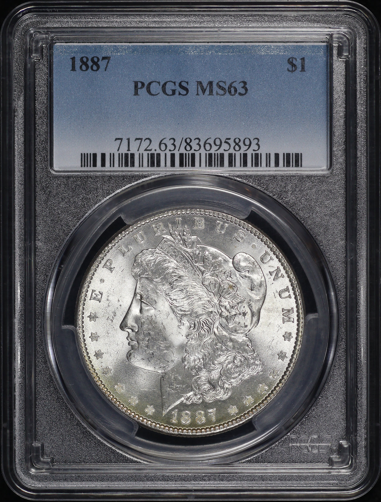 Obverse of this 1887 Morgan Dollar PCGS MS-63