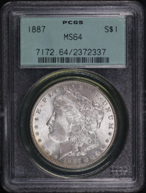 Obverse of this 1887 Morgan Dollar PCGS MS-64 Old Green Holder