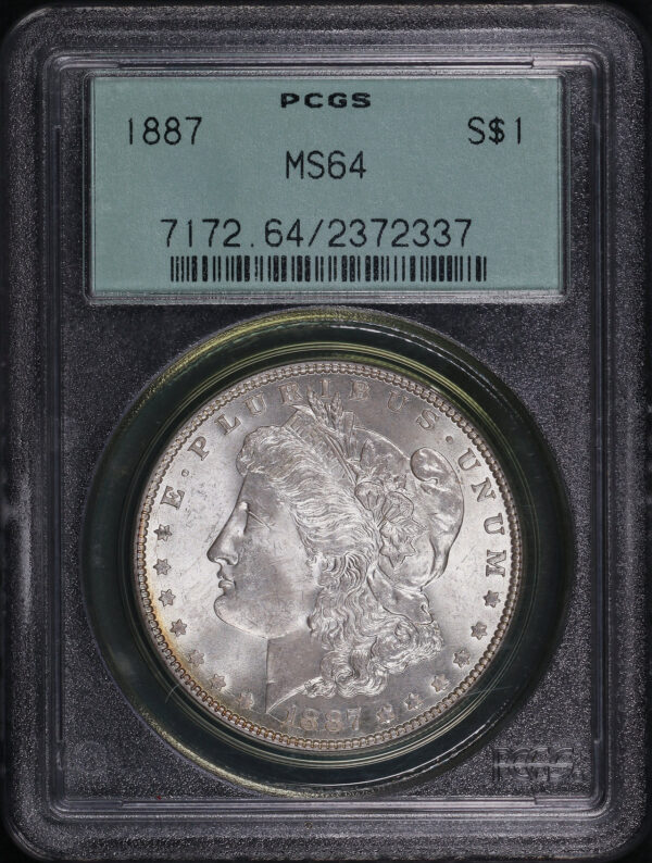 Obverse of this 1887 Morgan Dollar PCGS MS-64 Old Green Holder