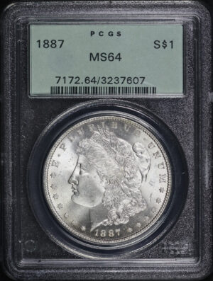 Obverse of this 1887 Morgan Dollar PCGS MS-64 Old Green Holder