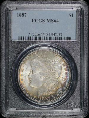 Obverse of this 1887 Morgan Dollar PCGS MS-64