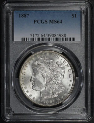 Obverse of this 1887 Morgan Dollar PCGS MS-64