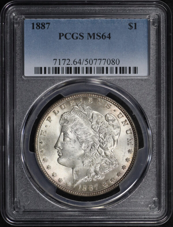 Obverse of this 1887 Morgan Dollar PCGS MS-64