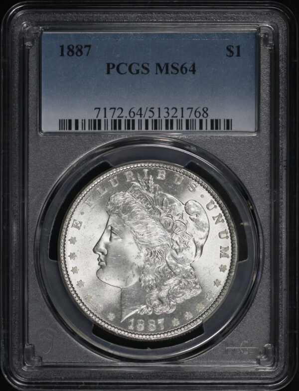 Obverse of this 1887 Morgan Dollar PCGS MS-64