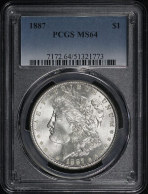 Obverse of this 1887 Morgan Dollar PCGS MS-64